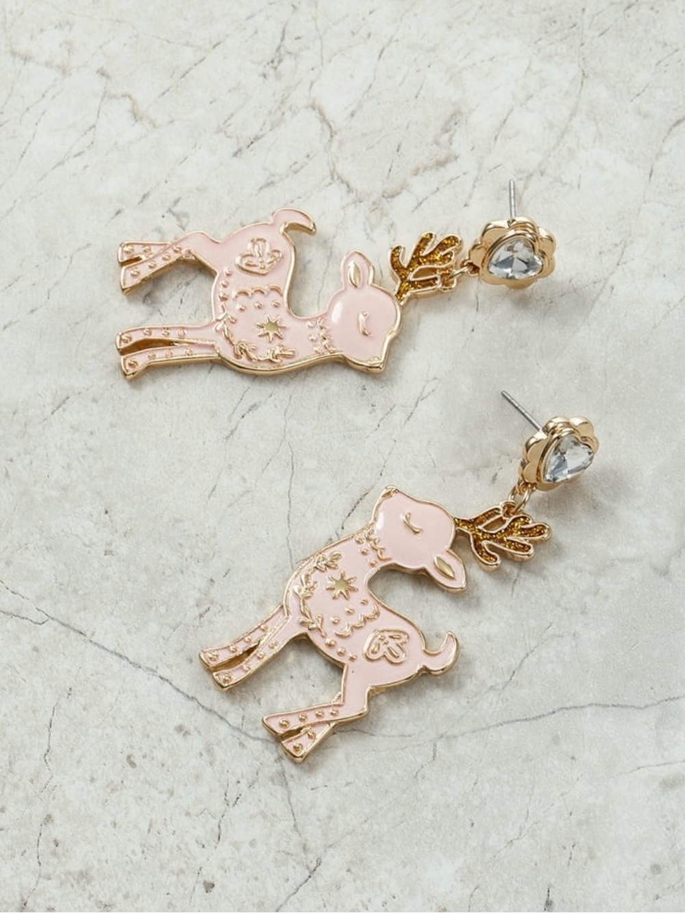 New! Adorable Holiday Pink Reindeer Deer Dangle Earrings